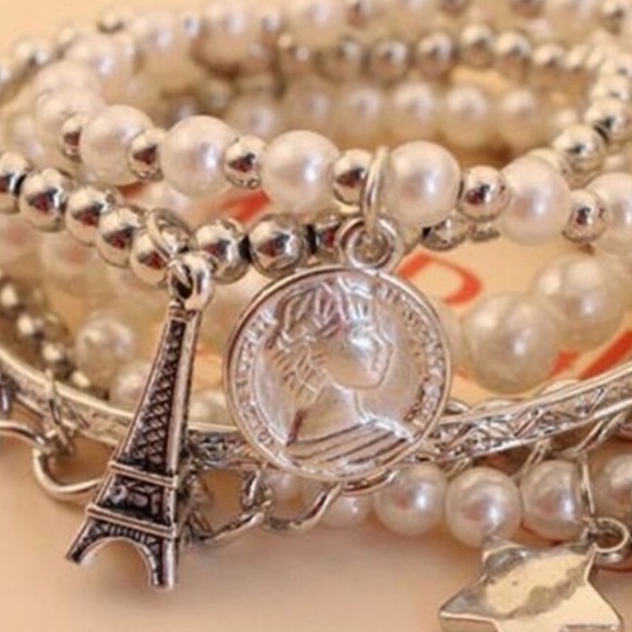 Eiffel Tower Pearl Multi Piece Charm Bracelet - Picture 4 of 5